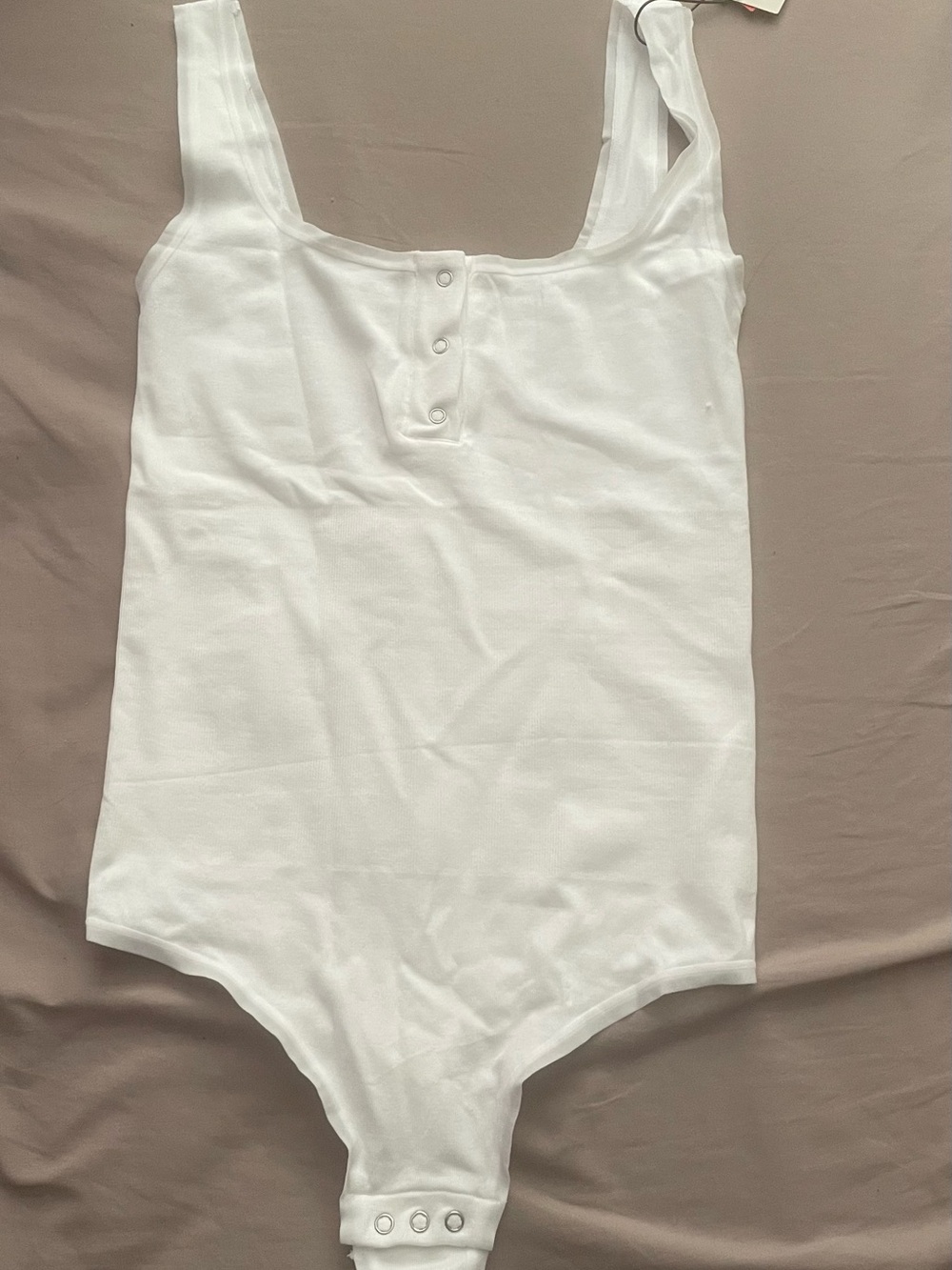 White Ribbed Snap-Front Tank Bodysuit